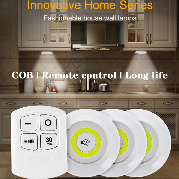 pack of 3 led remote control lights | tap light for cabinet wardrobe room kitchen & office use | self adhesive lights with remote (cell operated) pack of 3 led remote control lights | tap light for cabinet wardrobe room kitchen & office use | self adhesive lights with remote (cell operated)