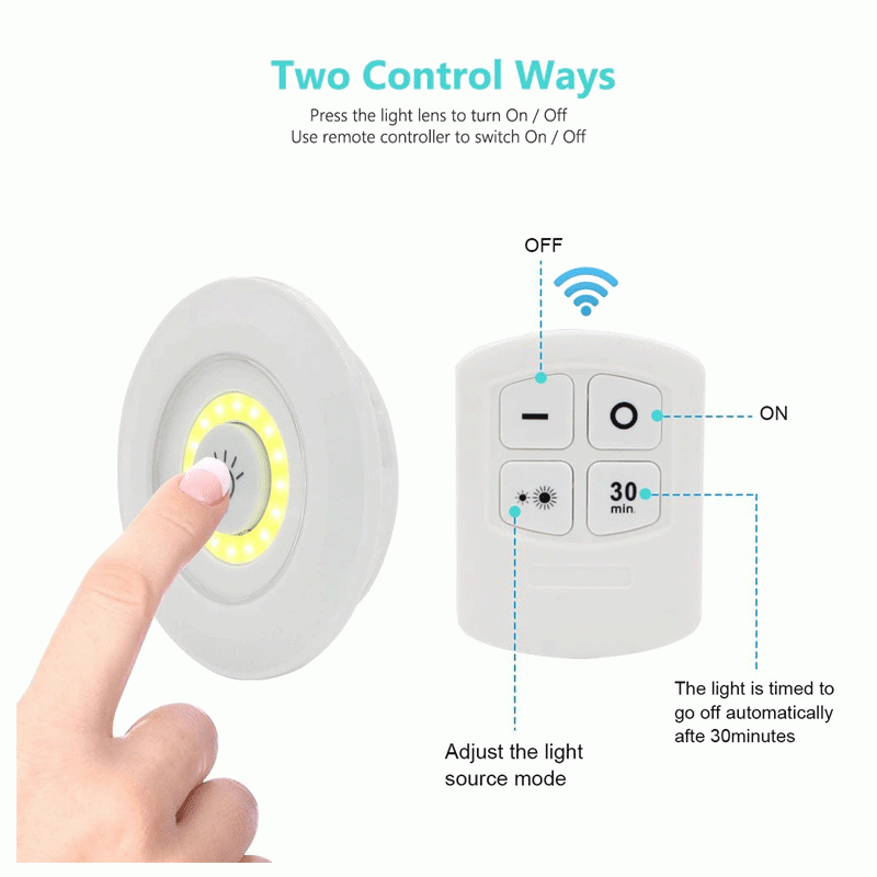 pack of 3 led remote control lights | tap light for cabinet wardrobe room kitchen & office use | self adhesive lights with remote (cell operated) pack of 3 led remote control lights | tap light for cabinet wardrobe room kitchen & office use | self adhesive lights with remote (cell operated)