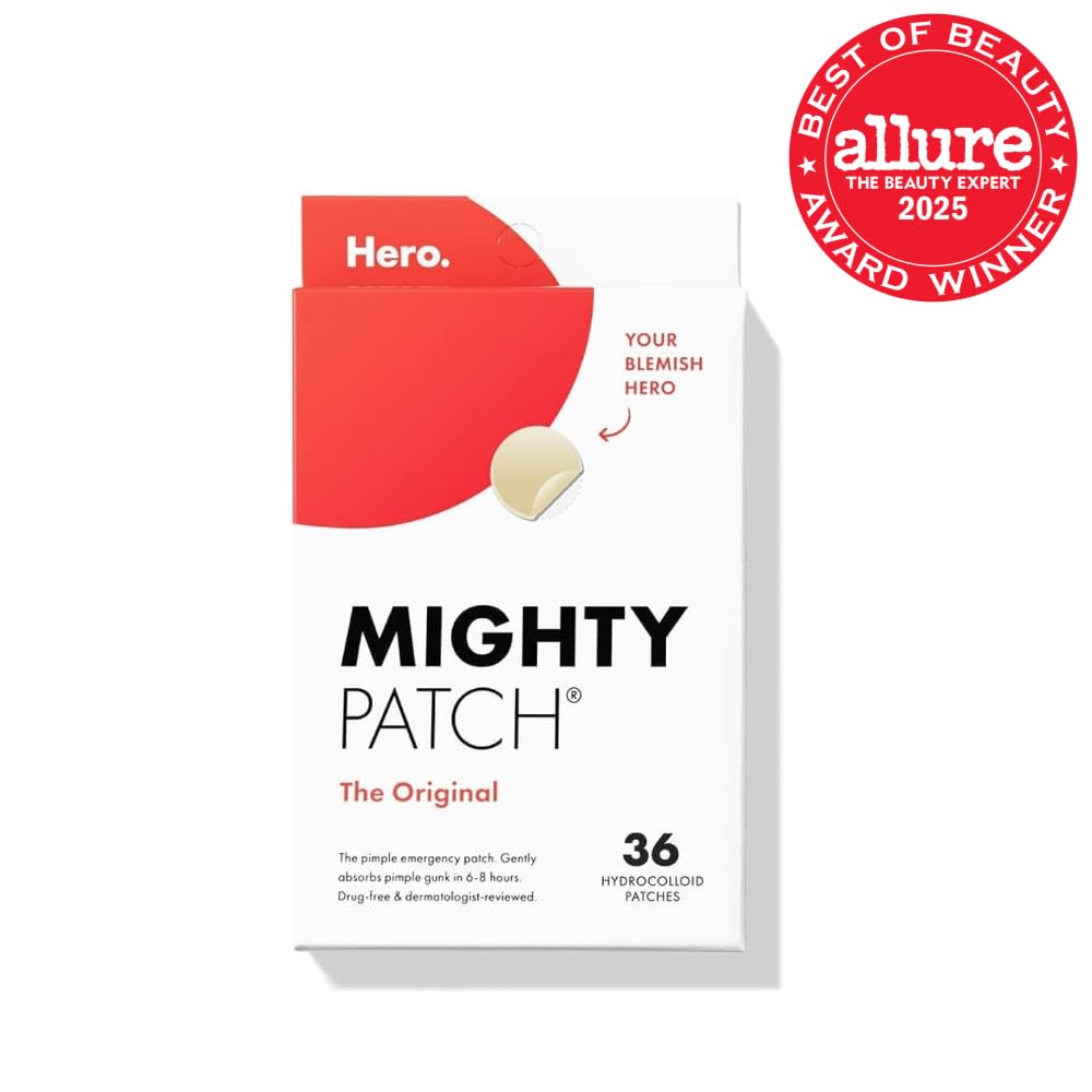 Mighty Patch Original Patch from Hero Cosmetics – #1 Hydrocolloid Acne Pimple Patches for Face, Shrinking Zits & Whiteheads in 1 Use, Nighttime Spot Pimple Stickers for Face, 36 Count