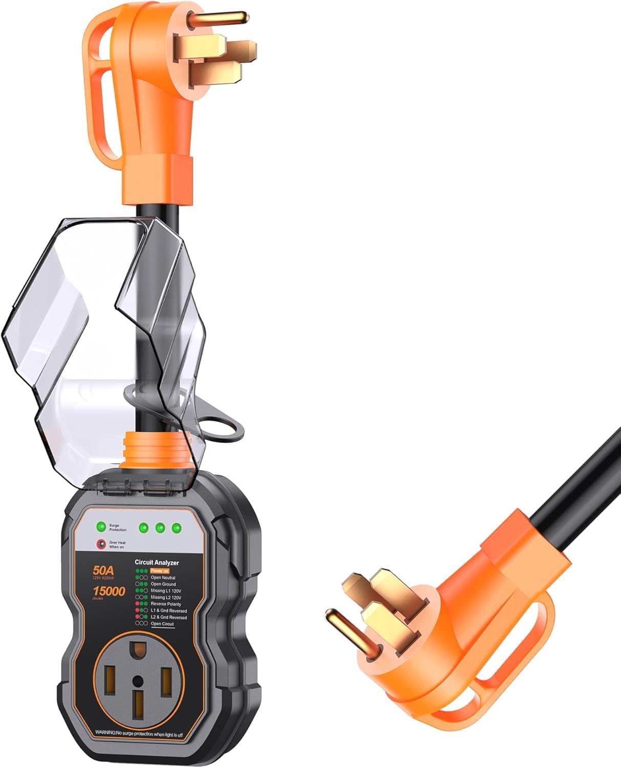 GEARGO RV Surge Protectors 50 Amp, 15000 Joules RV Circuit Analyzer, IP68 Surge Voltage Protection, RV Adapter Plug for Camper (Orange)