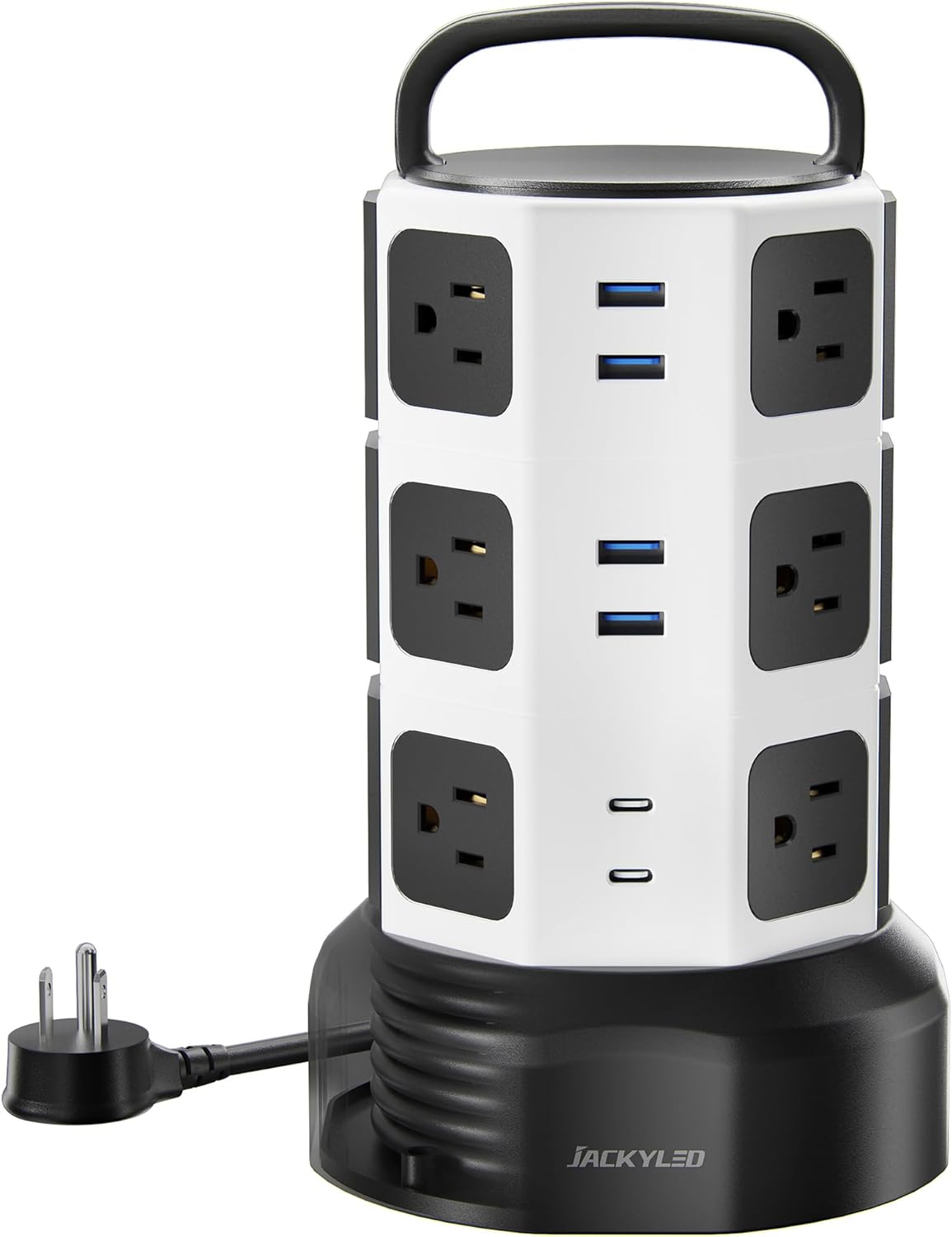 Power Strip Tower Surge Protector, JACKYLED 12 Outlets 6 USB (2 USB C) Charging Station, Extension Cord with Multiple Outlets, 1050J 1625W/13A Outlet Extender 6.5ft Extension Cord for Home Office