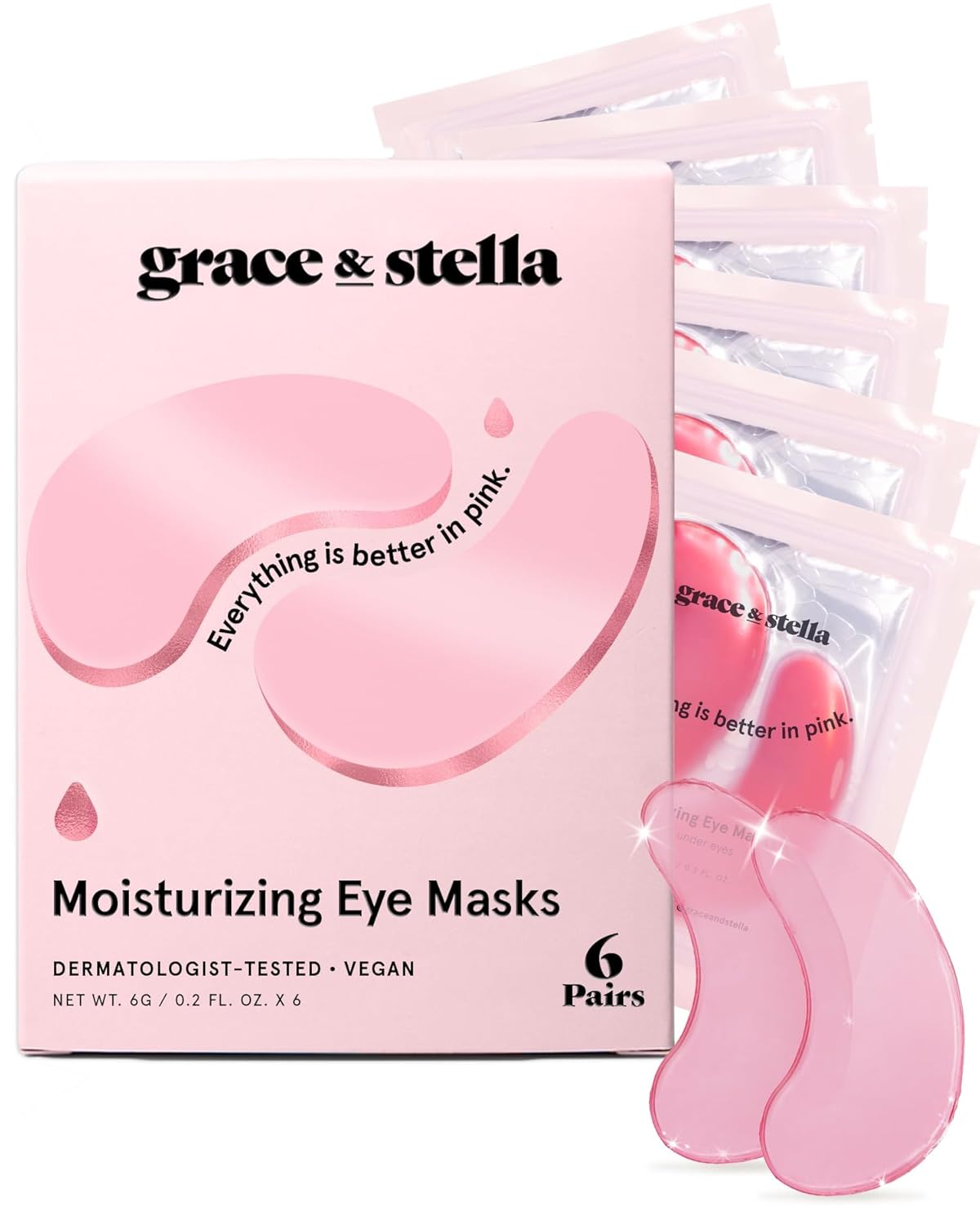 grace & stella Award Winning Under Eye Mask – Reduce Dark Circles, Puffy Eyes, Undereye Bags, Wrinkles – Gel Under Eye Patches – Small Birthday Gifts – Vegan Cruelty-Free (Pink, 6 Pairs)