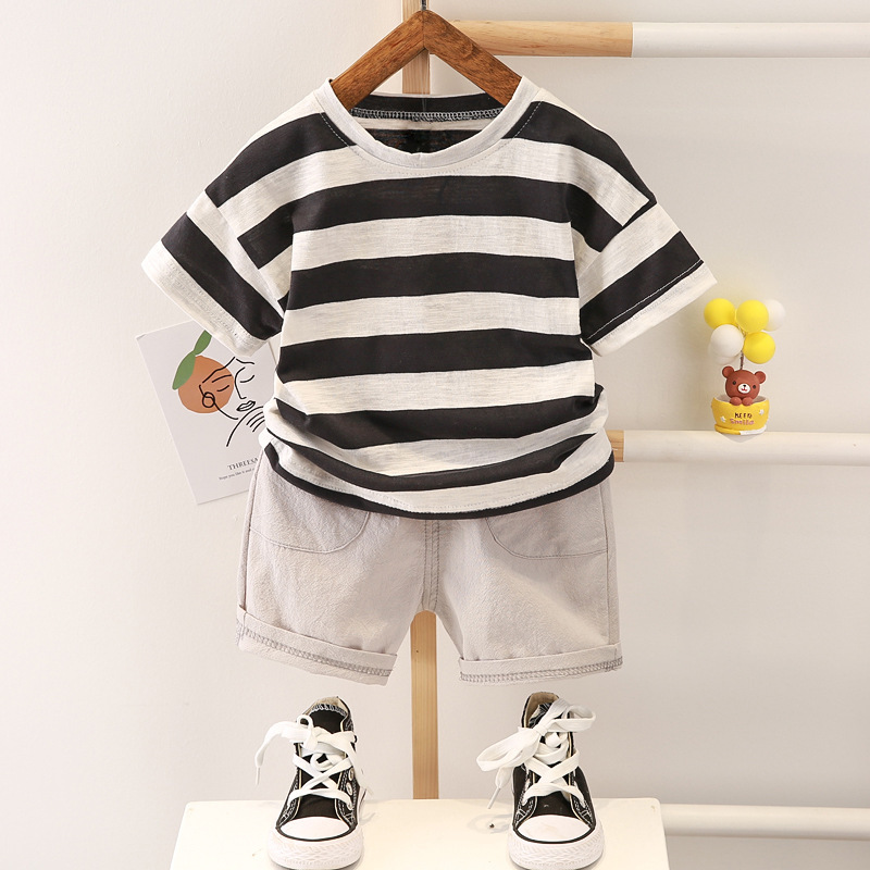 Boys’ Summer Fashion Casual Striped Short Sleeve Suit