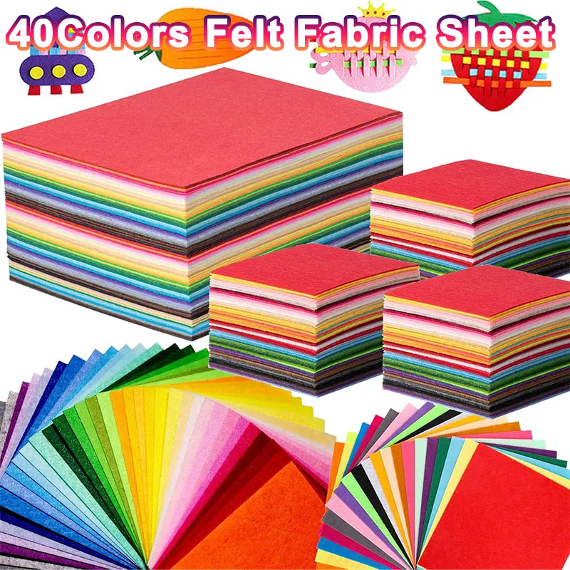 40/20/10Pcs Soft Felt Fabric Sheet Assorted Color Non-Woven Felt Patchwork Sewing Fabric Craft 10-30mm Square Nonwoven 1mm Thick