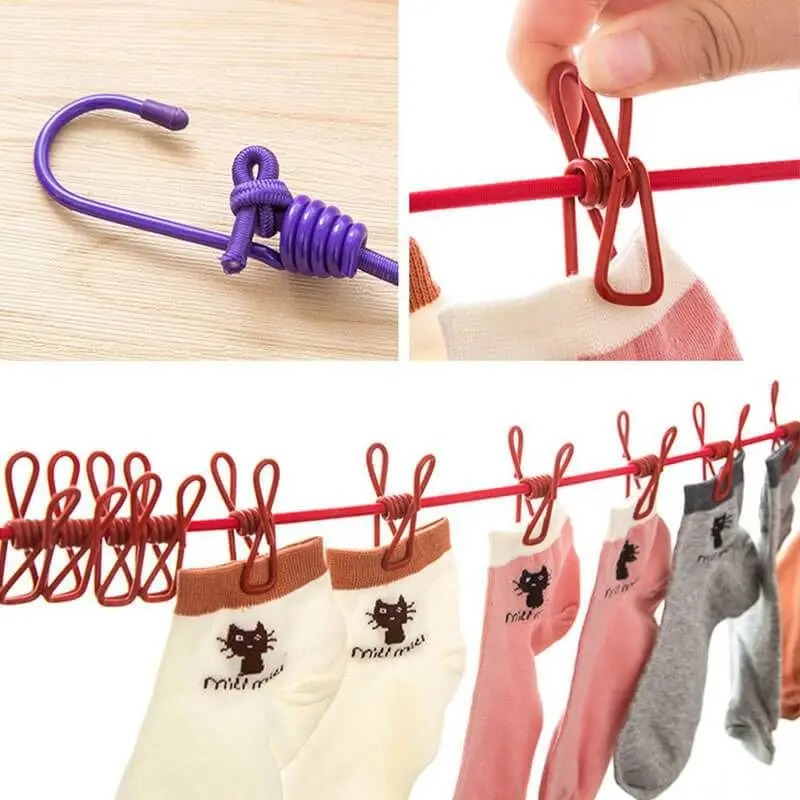 portable drying rope with 12 clips & 2 hooks | travel clothesline for indoor & outdoor use portable drying rope with 12 clips & 2 hooks | travel clothesline for indoor & outdoor use