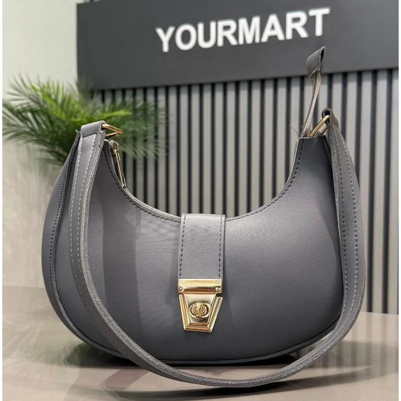 crescent luxury faux leather shoulder bag | dark gray elegant handbag for women crescent luxury faux leather shoulder bag | dark gray elegant handbag for women