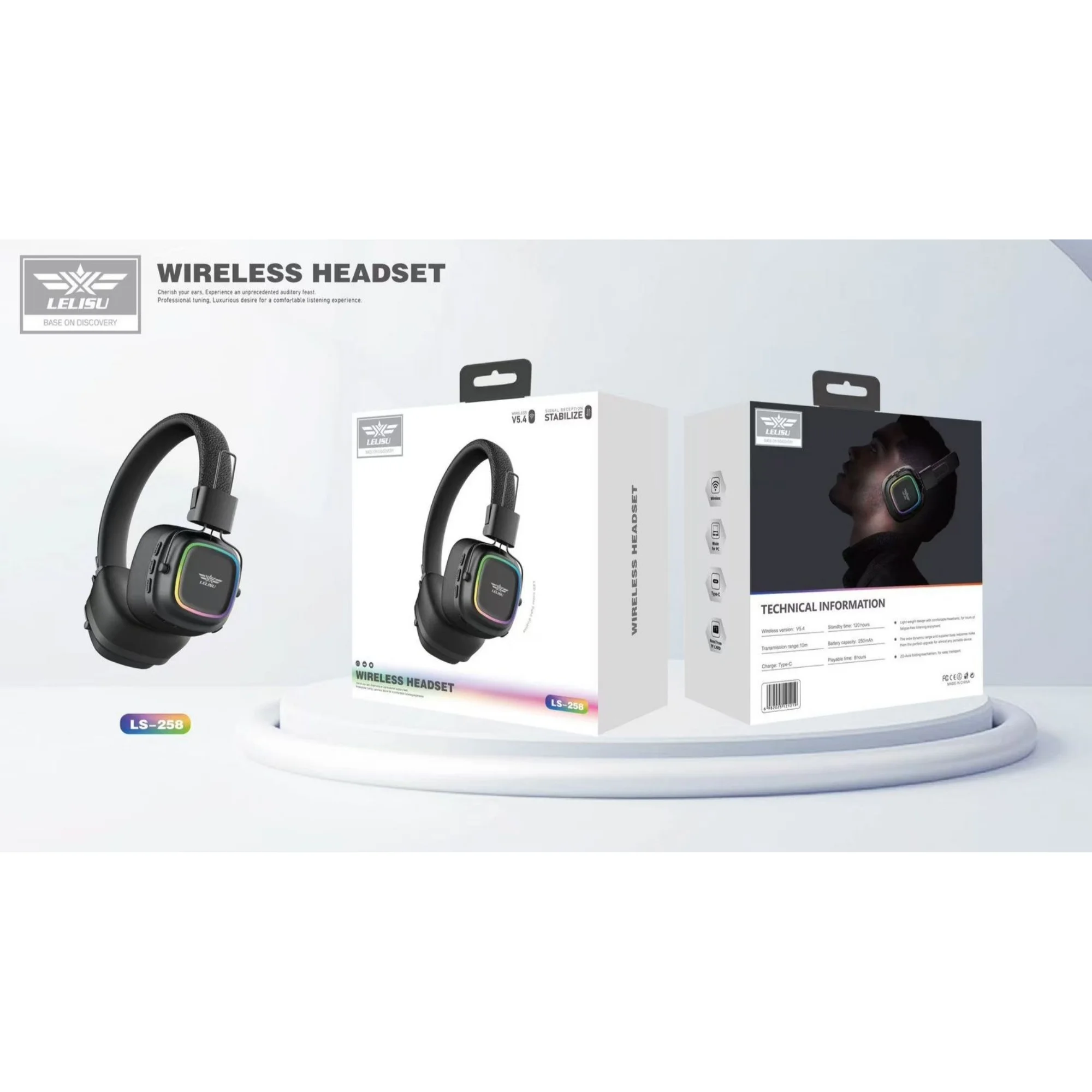 Lelisu LS-258 Bluetooth 5.4 Over-Ear Headphones – LED Lights & Type-C Charging