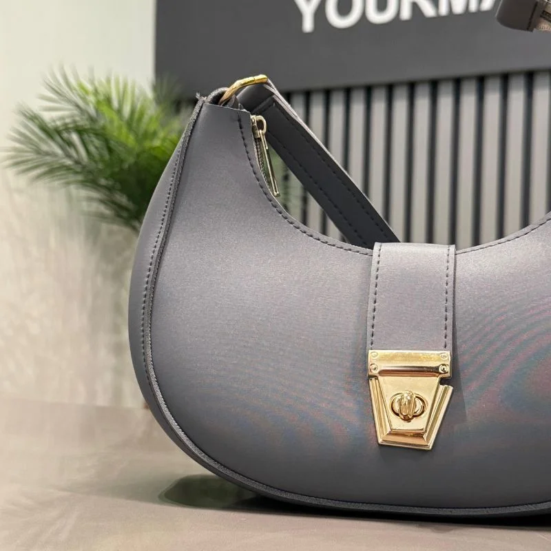 crescent luxury faux leather shoulder bag | dark gray elegant handbag for women crescent luxury faux leather shoulder bag | dark gray elegant handbag for women