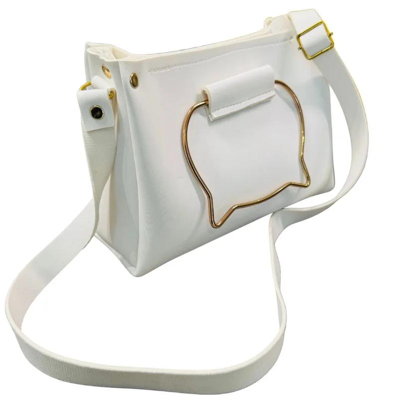 white elegant cat handle handbag for girls & ladies | stylish shoulder & crossbody bag with gold accents | adjustable strap white elegant cat handle handbag for girls & ladies | stylish shoulder & crossbody bag with gold accents | adjustable strap
