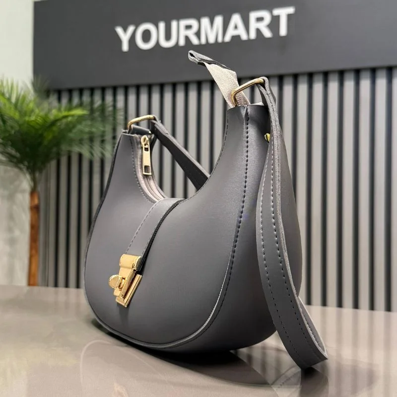 crescent luxury faux leather shoulder bag | dark gray elegant handbag for women crescent luxury faux leather shoulder bag | dark gray elegant handbag for women