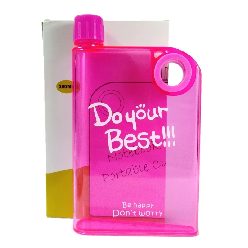 pink ultra slim notebook style water bottle 380ml | portable memo bottle for travel, school & office pink ultra slim notebook style water bottle 380ml | portable memo bottle for travel, school & office