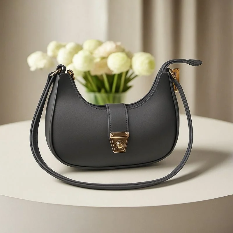 crescent luxury faux leather shoulder bag | dark gray elegant handbag for women crescent luxury faux leather shoulder bag | dark gray elegant handbag for women