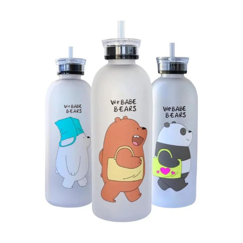we babe bears frosted plastic water bottle with straw 1000ml | leakproof bpa free cute hydration bottle we babe bears frosted plastic water bottle with straw 1000ml | leakproof bpa free cute hydration bottle