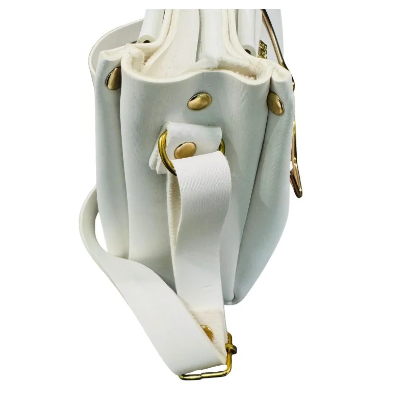 white elegant cat handle handbag for girls & ladies | stylish shoulder & crossbody bag with gold accents | adjustable strap white elegant cat handle handbag for girls & ladies | stylish shoulder & crossbody bag with gold accents | adjustable strap