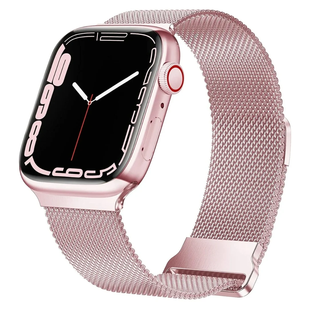 rose pink | apple watch milanese magnetic loop strap | stainless steel band | 42mm / 44mm / 45mm rose pink | apple watch milanese magnetic loop strap | stainless steel band | 42mm / 44mm / 45mm