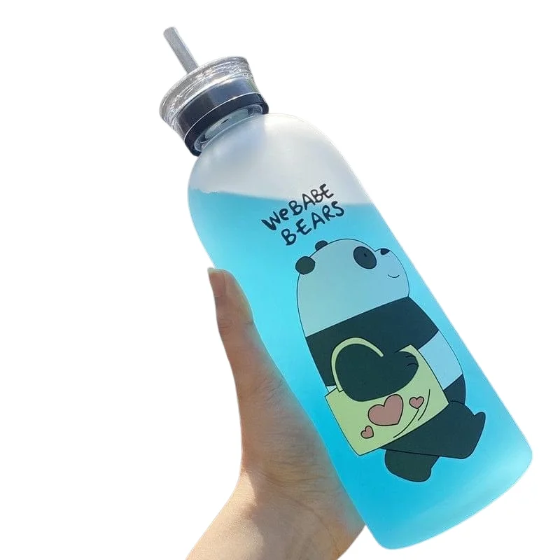 we babe bears frosted plastic water bottle with straw 1000ml | leakproof bpa free cute hydration bottle we babe bears frosted plastic water bottle with straw 1000ml | leakproof bpa free cute hydration bottle