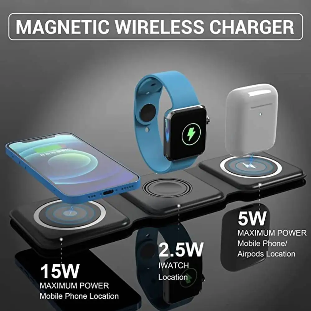 3 in 1 foldable magnetic wireless charger 15w charging station for iphone apple watch and airpods 3 in 1 foldable magnetic wireless charger 15w charging station for iphone apple watch and airpods