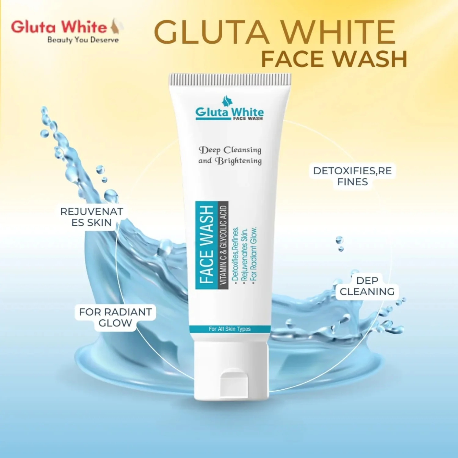 gluta white face wash | deep cleansing brightening oil control gentle daily cleanser gluta white face wash | deep cleansing brightening oil control gentle daily cleanser