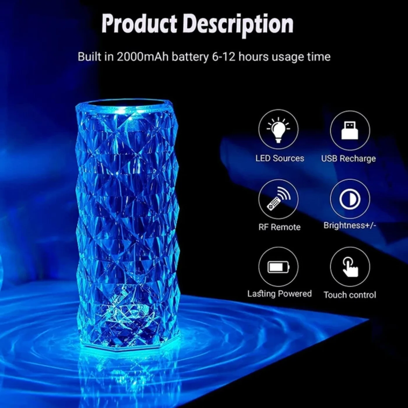 16 colors diamond rose crystal touch lamp | usb rechargeable bedside lamp with remote 16 colors diamond rose crystal touch lamp | usb rechargeable bedside lamp with remote
