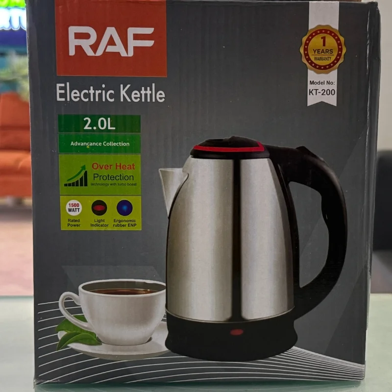 raf kt 200 automatic electric kettle 2 liter stainless steel cordless 1500w with overheat protection raf kt 200 automatic electric kettle 2 liter stainless steel cordless 1500w with overheat protection