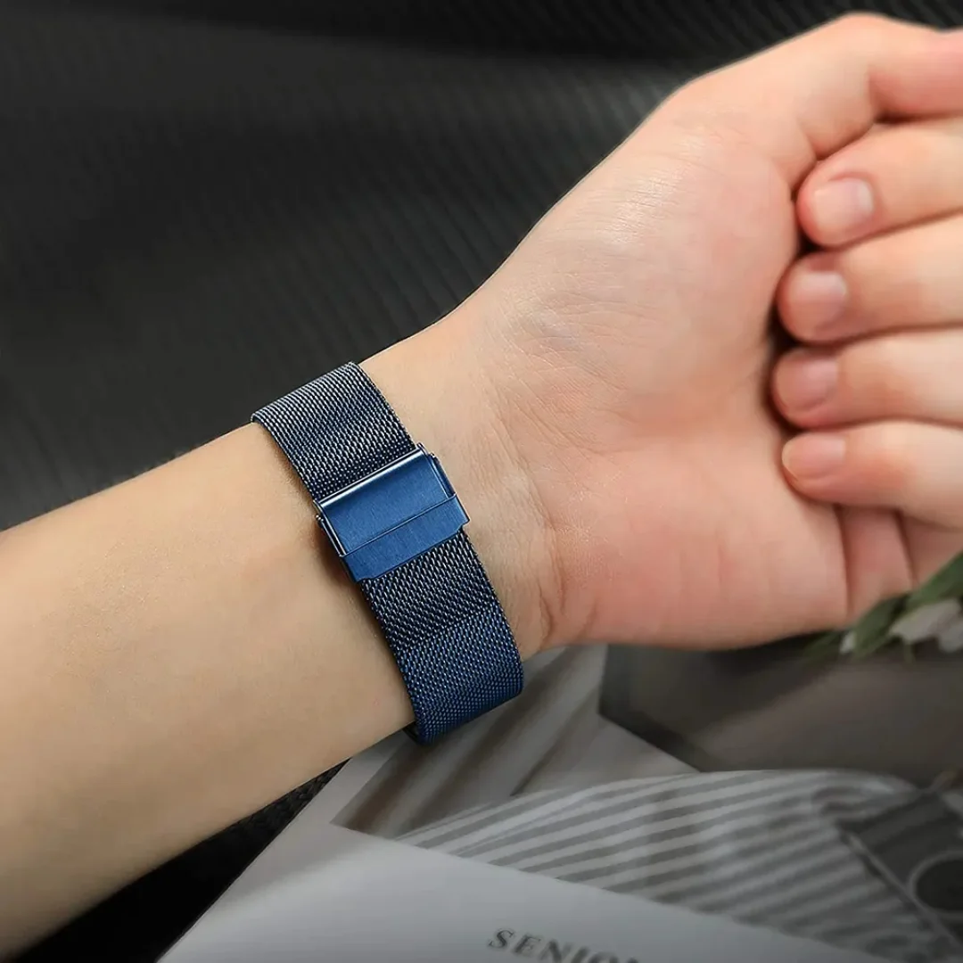 blue | apple watch milanese magnetic loop strap | stainless steel band | 42mm / 44mm / 45mm blue | apple watch milanese magnetic loop strap | stainless steel band | 42mm / 44mm / 45mm