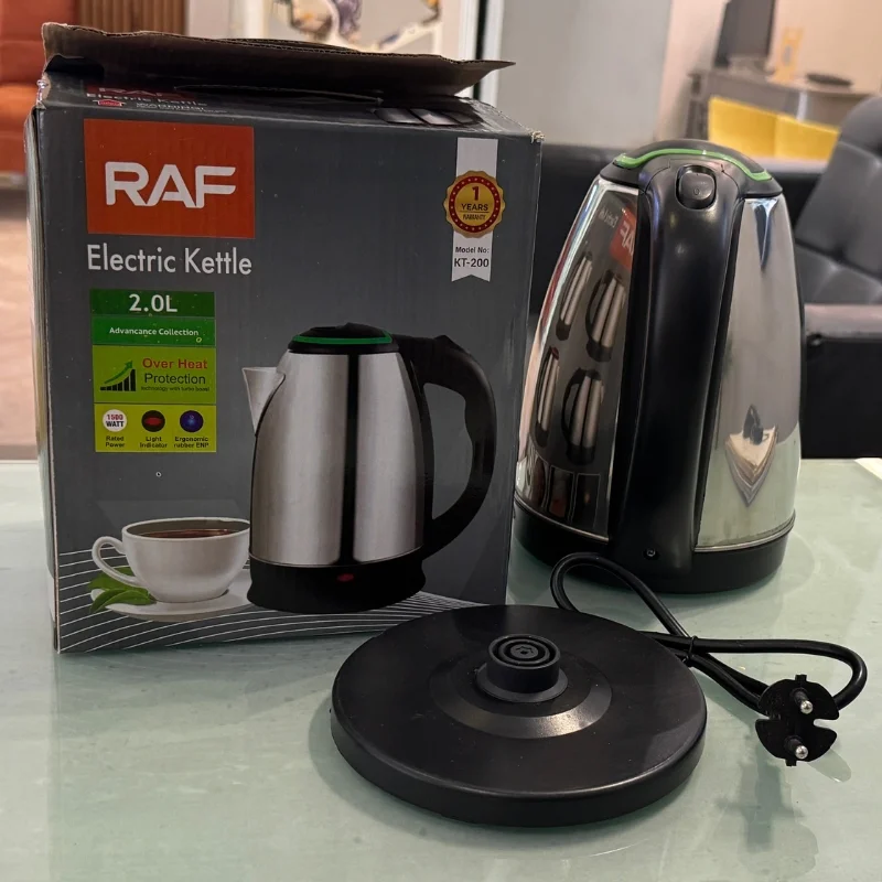 raf kt 200 automatic electric kettle 2 liter stainless steel cordless 1500w with overheat protection raf kt 200 automatic electric kettle 2 liter stainless steel cordless 1500w with overheat protection
