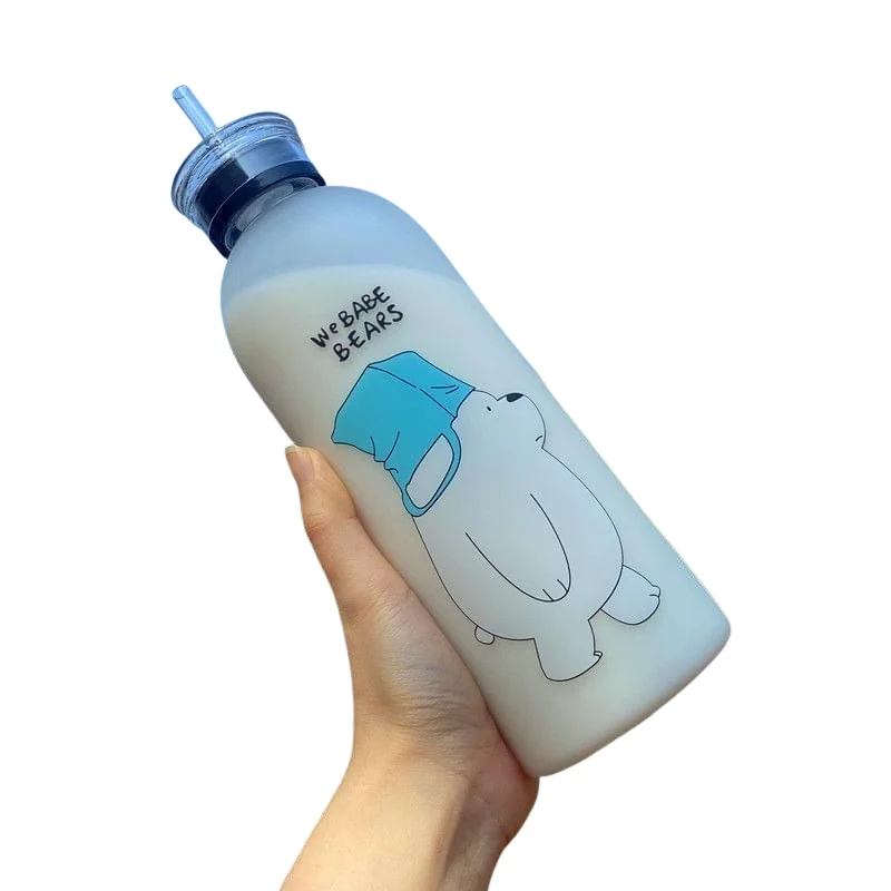we babe bears frosted plastic water bottle with straw 1000ml | leakproof bpa free cute hydration bottle we babe bears frosted plastic water bottle with straw 1000ml | leakproof bpa free cute hydration bottle