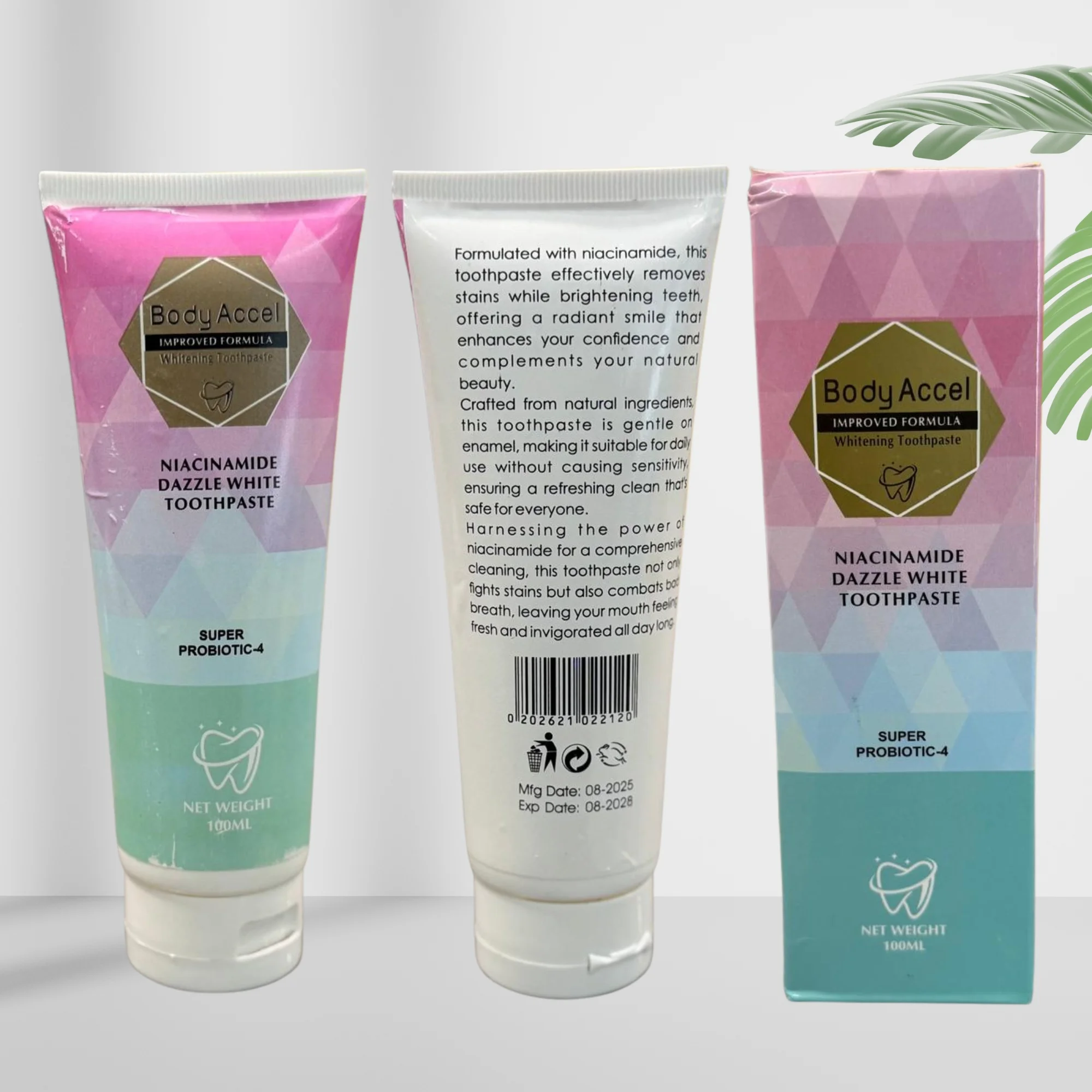 body accel whitening toothpaste | advanced niacinamide probiotic formula | 100ml body accel whitening toothpaste | advanced niacinamide probiotic formula | 100ml