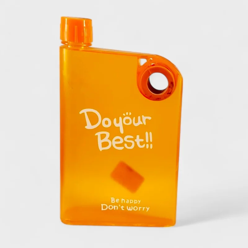 Orange Ultra Slim Notebook Style Water Bottle 380ml | Portable Memo Bottle for Travel, School & Office