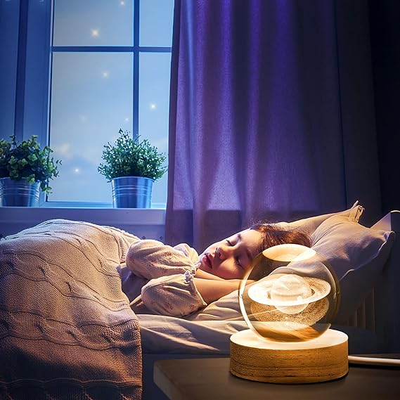 3d galaxy space crystal ball night light with wooden led stand | usb decorative table lamp | random designs 3d galaxy space crystal ball night light with wooden led stand | usb decorative table lamp | random designs