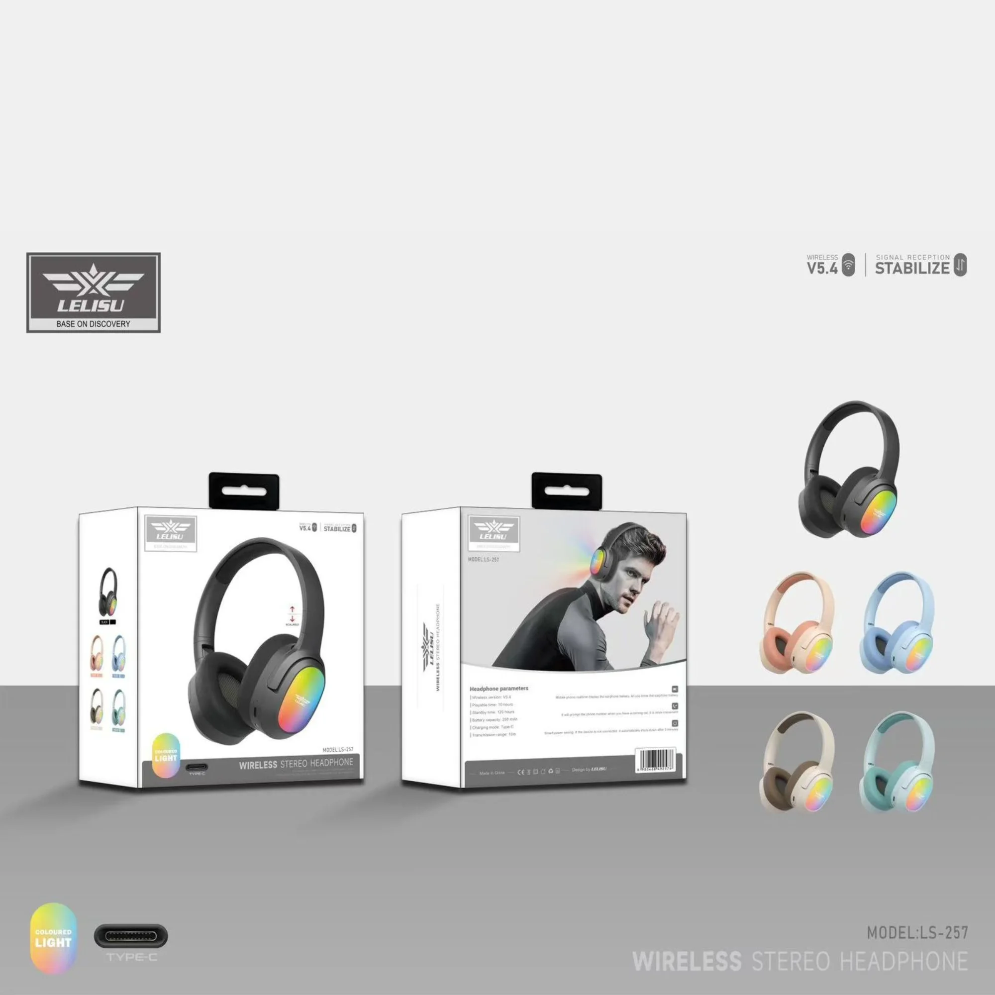 Lelisu LS-257 Bluetooth 5.4 Over-Ear Headphones – LED Lights & Type-C Charging