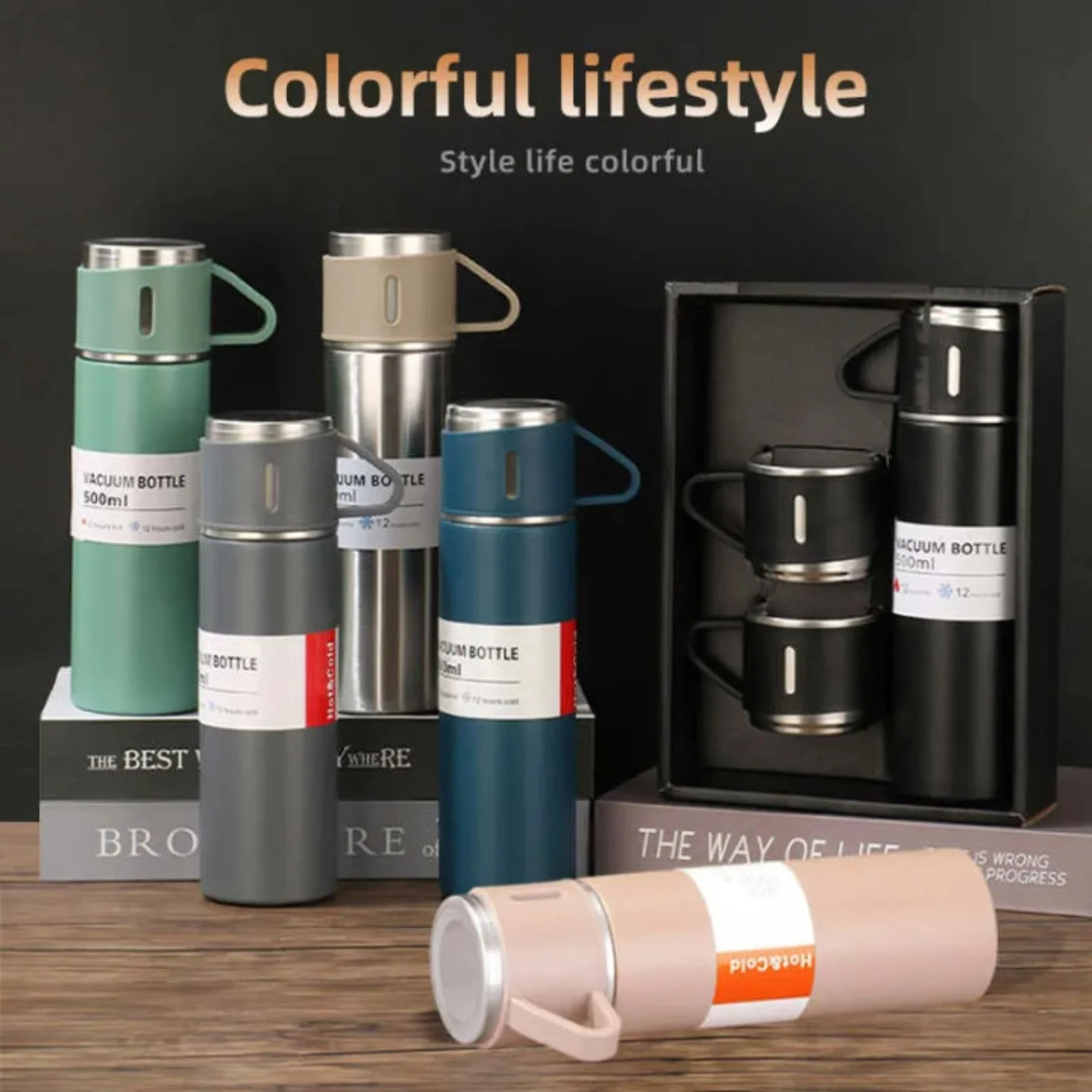 3 cup 500ml double layer stainless steel vacuum flask set | hot & cold | travel thermos 3 cup 500ml double layer stainless steel vacuum flask set | hot & cold | travel thermos