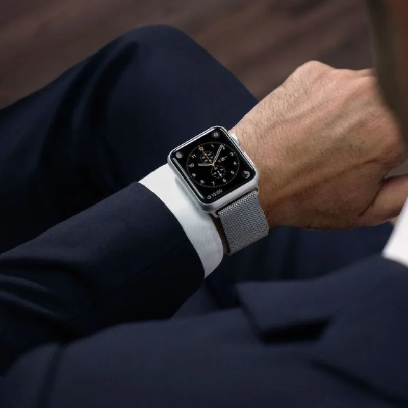 silver | apple watch milanese magnetic loop strap | stainless steel band | 42mm / 44mm / 45mm silver | apple watch milanese magnetic loop strap | stainless steel band | 42mm / 44mm / 45mm