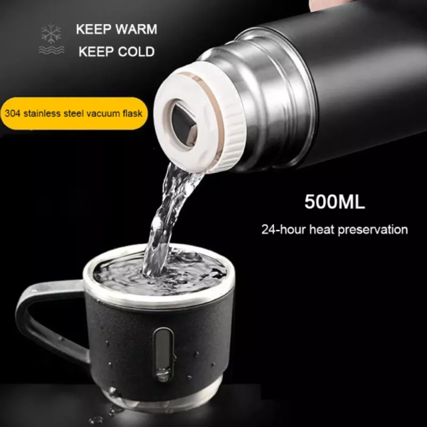 3 cup 500ml double layer stainless steel vacuum flask set | hot & cold | travel thermos 3 cup 500ml double layer stainless steel vacuum flask set | hot & cold | travel thermos