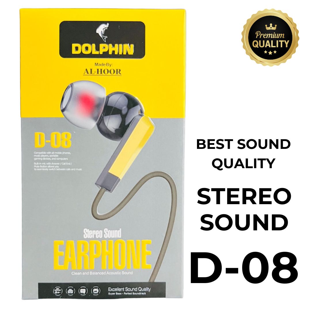 Dolphin D-08 Earphones – Stereo Sound, Noise Cancellation & Mic
