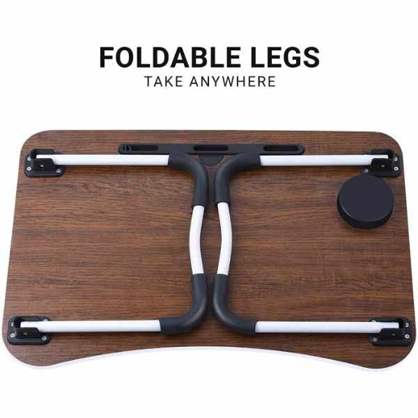 Laptop Table | Brown Color | Foldable Legs, Tablet Groove & Cup Slot | Perfect for Working, Reading, Writing, and Eating