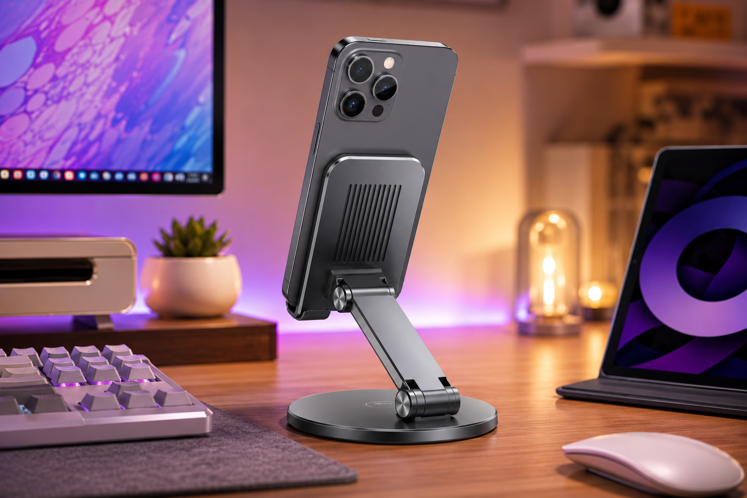 Cell phone stand for desk