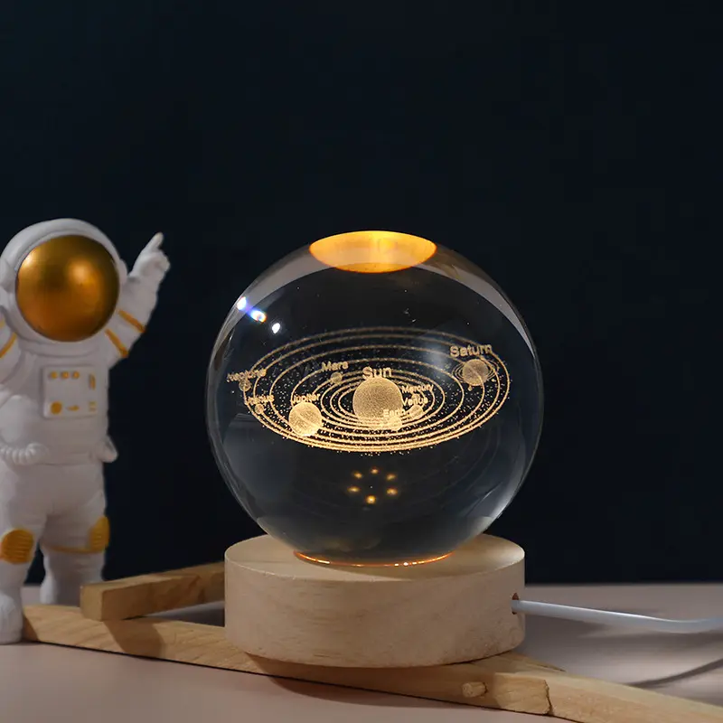 3d galaxy space crystal ball night light with wooden led stand | usb decorative table lamp | random designs 3d galaxy space crystal ball night light with wooden led stand | usb decorative table lamp | random designs
