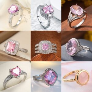 women pink zircon gemstone ring luxury geometric jewelry