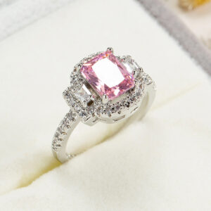 women pink zircon gemstone ring luxury geometric jewelry
