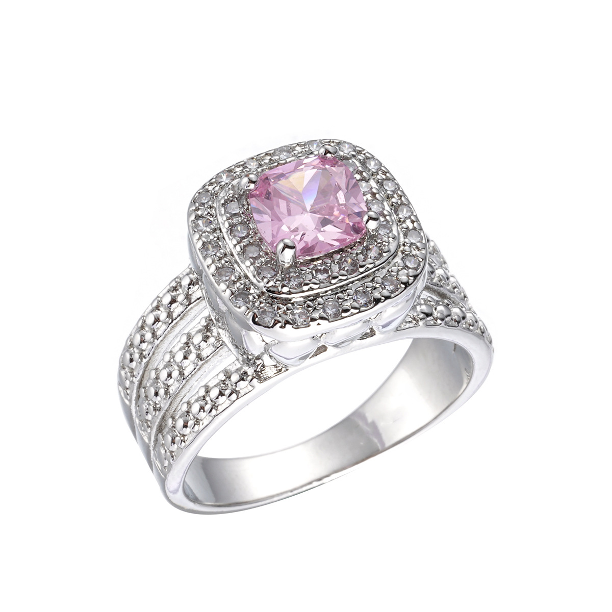 Women Pink Zircon Gemstone Ring Luxury Geometric Jewelry
