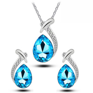 blue crystal water drop pendant & earrings set