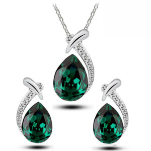blue crystal water drop pendant & earrings set