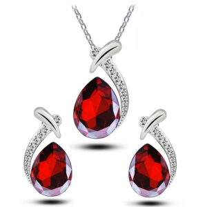blue crystal water drop pendant & earrings set