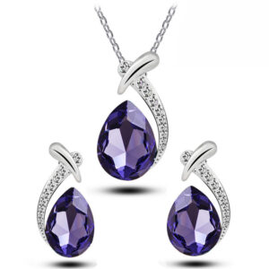 blue crystal water drop pendant & earrings set