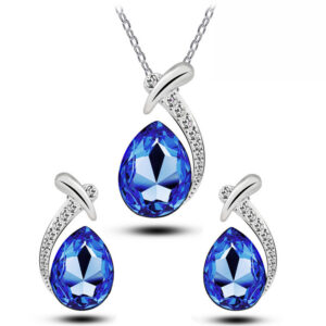 blue crystal water drop pendant & earrings set
