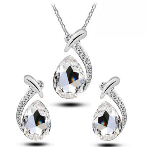 blue crystal water drop pendant & earrings set