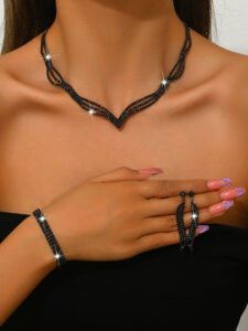 premium rhinestone 3 piece jewelry set for pakistani women