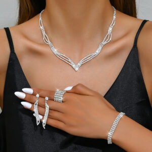 premium rhinestone 3 piece jewelry set for pakistani women