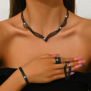 premium rhinestone 3 piece jewelry set for pakistani women